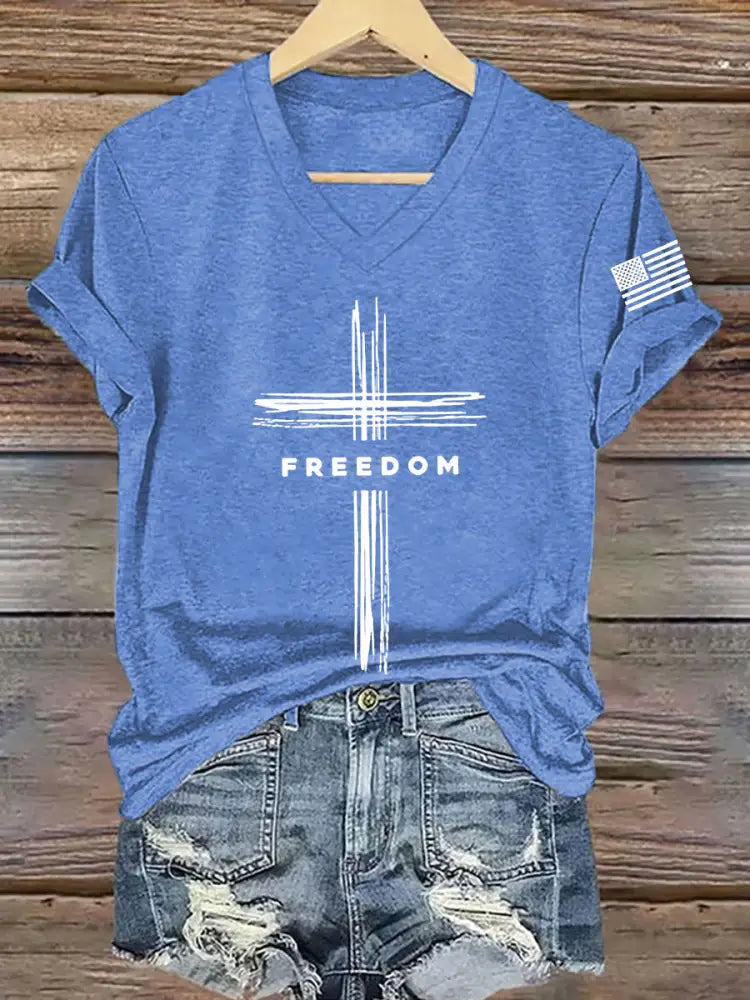 Women’s Freedom Cross Short Sleeve T-Shirt Light Blue / S