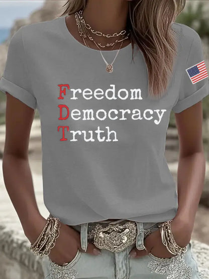 Women’s Freedom Democracy Truth Printed T-shirt Light Gray / S