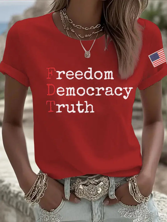 Women’s Freedom Democracy Truth Printed T-shirt Red / S