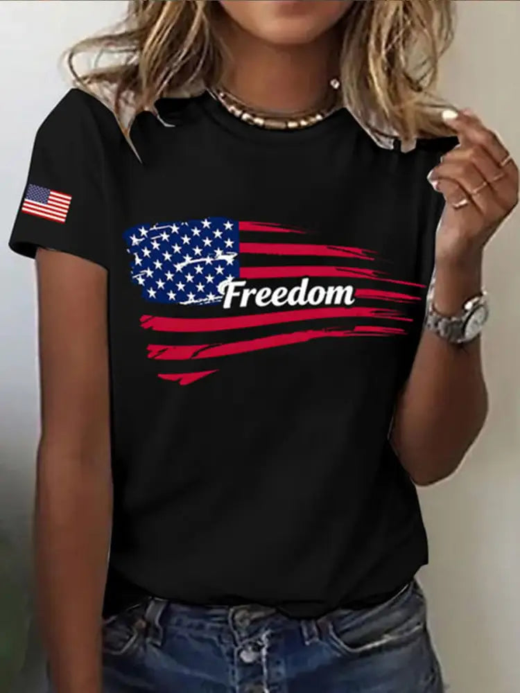 Women’s Freedom Flag Short Sleeve T-Shirt Black / S