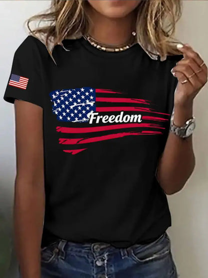 Women’s Freedom Flag Short Sleeve T-Shirt Black / S