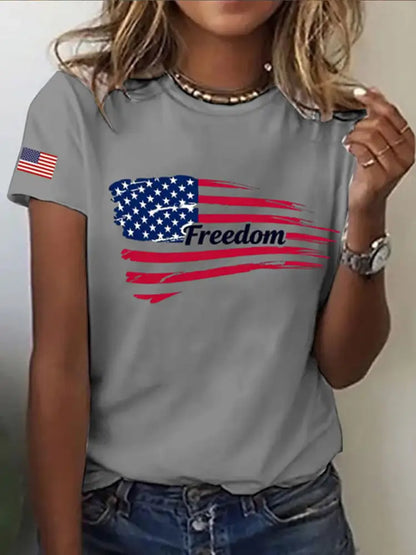 Women’s Freedom Flag Short Sleeve T-Shirt Light Gray / S