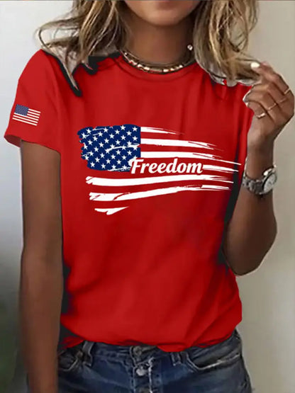 Women’s Freedom Flag Short Sleeve T-Shirt Red / S