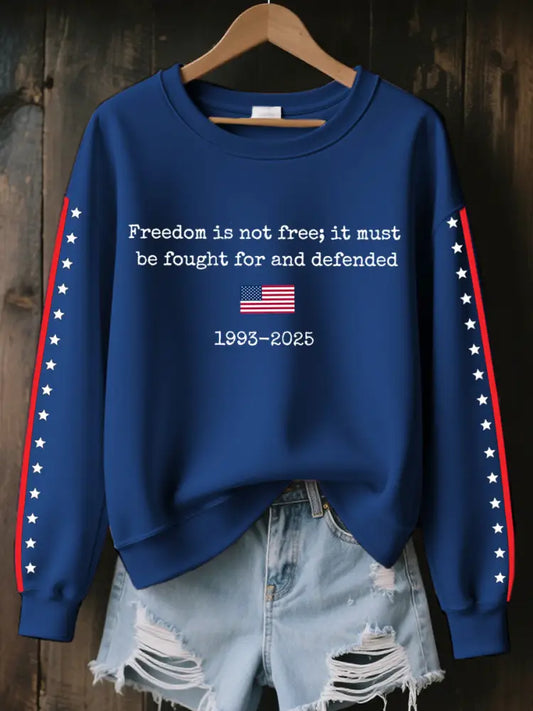 Women’s Freedom Is Not Free It Must Be Fought For And Defended Print Sweatshirt Navy Blue / S