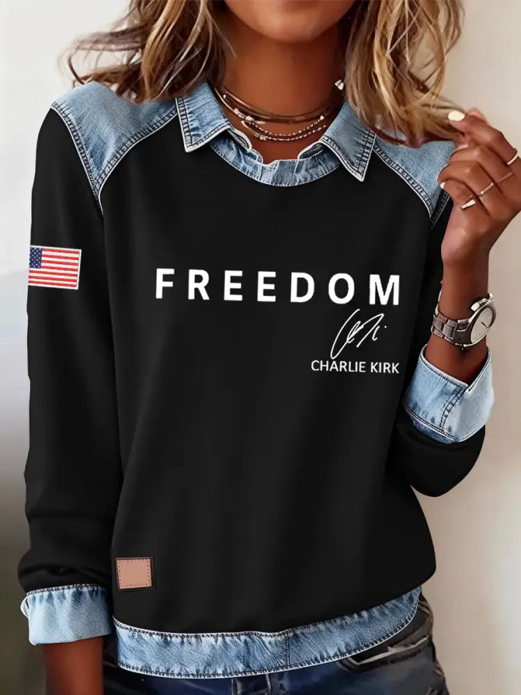 Women’s Freedom Is Not Free R.I.P Charlie Kirk Casual Long Sleeve Top Black / S