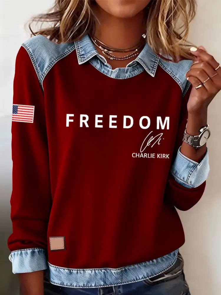 Women’s Freedom Is Not Free R.I.P Charlie Kirk Casual Long Sleeve Top Wine Red / S