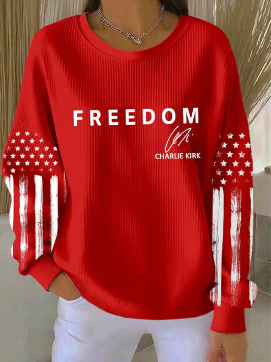 Women’s Freedom Is Not Free R.I.P Charlie Kirk Ribbed Round-Neck Sweatshirt Red / S