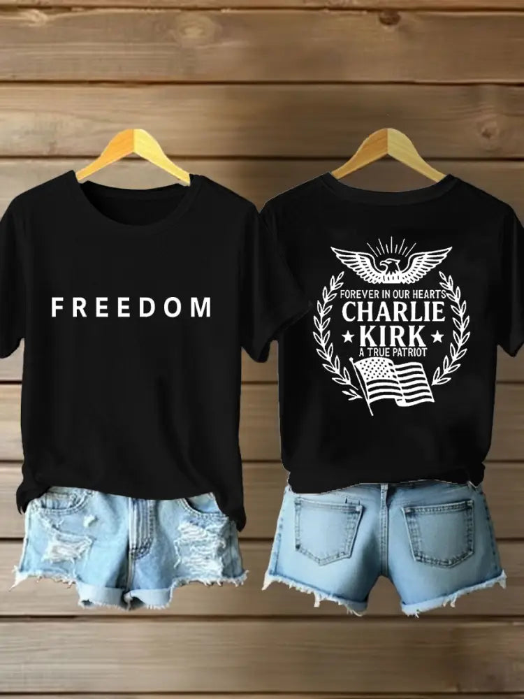 Women’s Freedom Is Not Free R.I.P Charlie Kirk Short Sleeve T-shirt Black / S