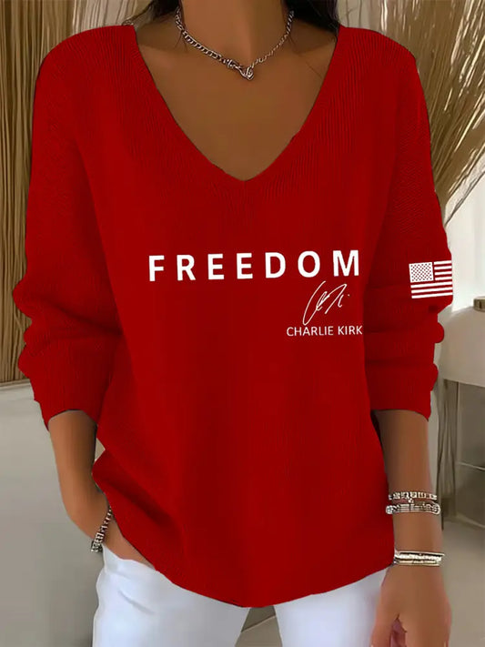 Women’s Freedom Is Not Free R.I.P Charlie Kirk V-Neck Ribbed Top Red / S
