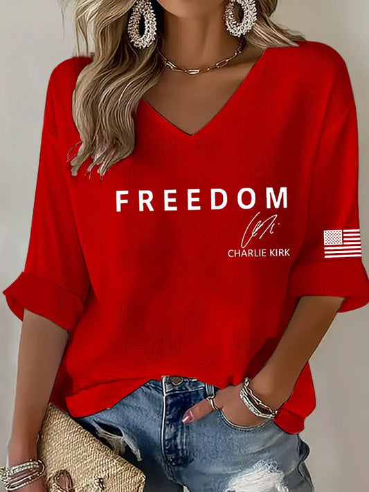 Women’s Freedom Is Not Free R.I.P Charlie Kirk Waffle T-shirt Red / S