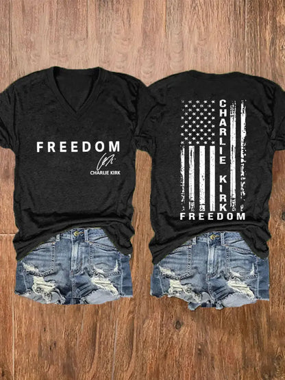 Women’s Freedom Is Not Free This is the Turning Point R.I.P Charlie Kirk Print Short Sleeve T-Shirt Black / S