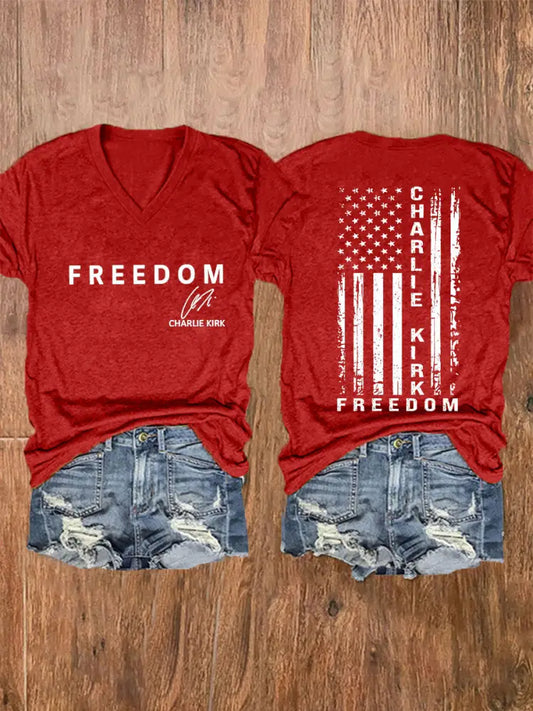 Women’s Freedom Is Not Free This is the Turning Point R.I.P Charlie Kirk Print Short Sleeve T-Shirt Red / S