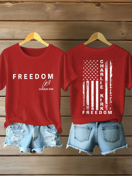 Women’s Freedom Is Not Free This is the Turning Point R.I.P Charlie Kirk Print Short Sleeve T-Shirt Red / S