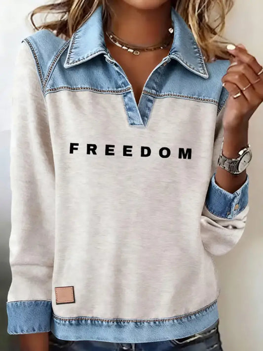 Women’s ’Freedom Isn’t Free’ American flag print casual long-sleeved top A / S