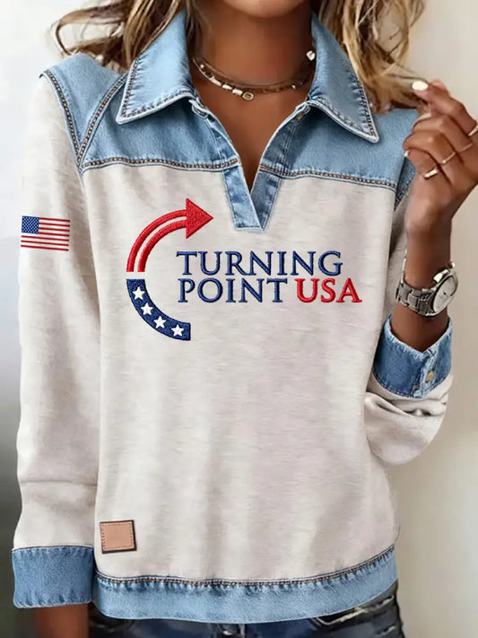 Women’s ’Freedom Isn’t Free’ American flag print casual long-sleeved top A / S
