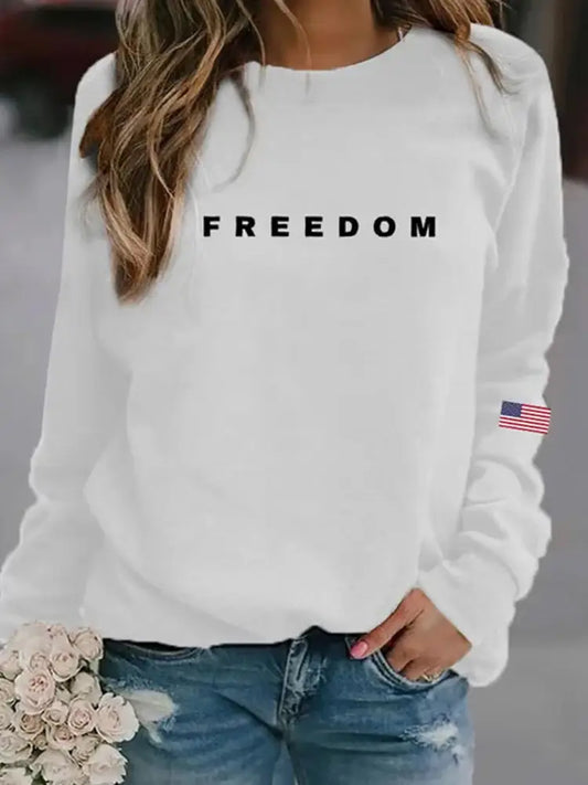 Women’s ’Freedom Isn’t Free’ American Flag Print Casual Sweatshirt A / S