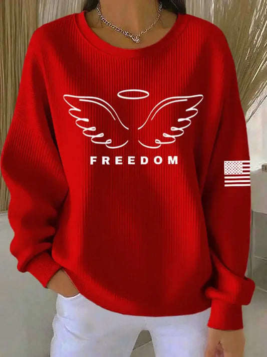 Women’s ’Freedom Isn’t Free’ American Flag Print Casual Sweatshirt A / S