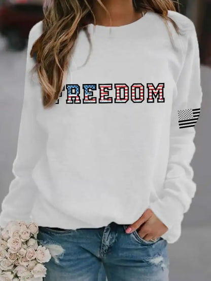 Women’s ’Freedom Isn’t Free’ American Flag Print Casual Sweatshirt A / S