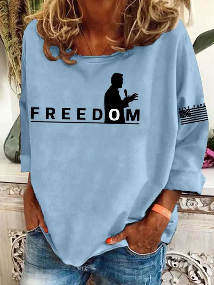 Women’s Freedom Live Free Print Sweatshirt Light Blue / S