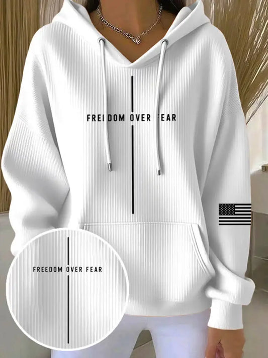 Women’s Freedom Over Fear Cross Long Sleeve Hoodie White / S