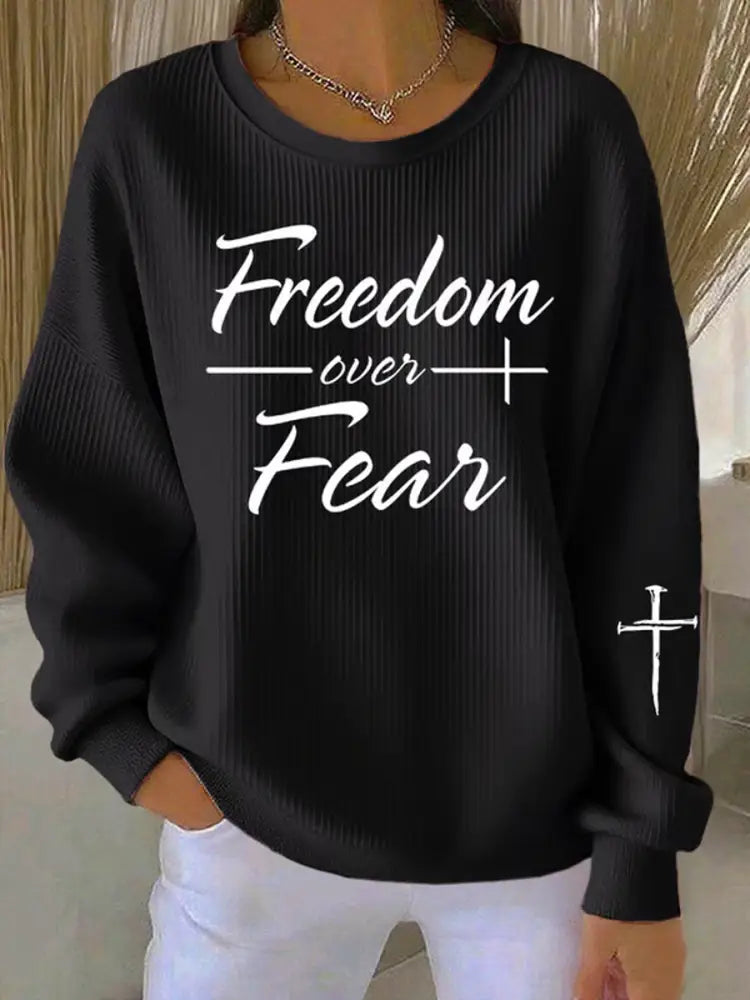Women’s Freedom Over Fear Cross Long Sleeve Sweatshirt Black / S
