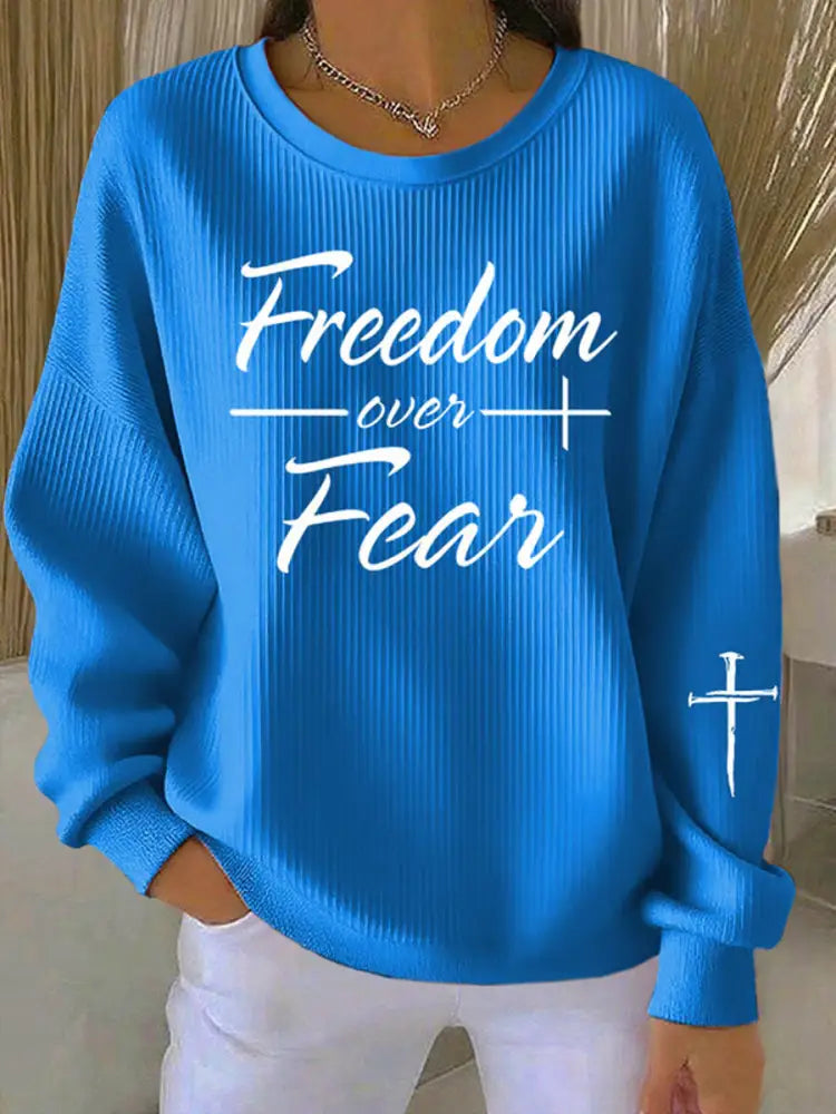 Women’s Freedom Over Fear Cross Long Sleeve Sweatshirt Blue / S