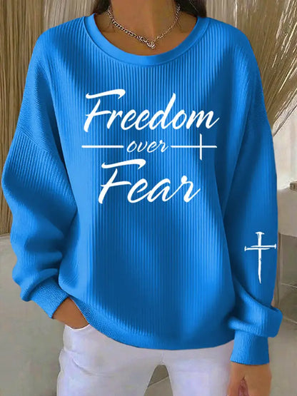 Women’s Freedom Over Fear Cross Long Sleeve Sweatshirt Blue / S