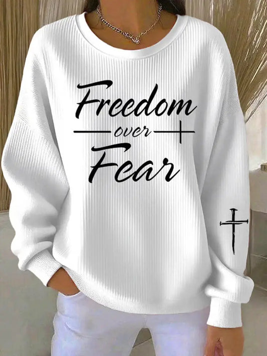 Women’s Freedom Over Fear Cross Long Sleeve Sweatshirt White / S