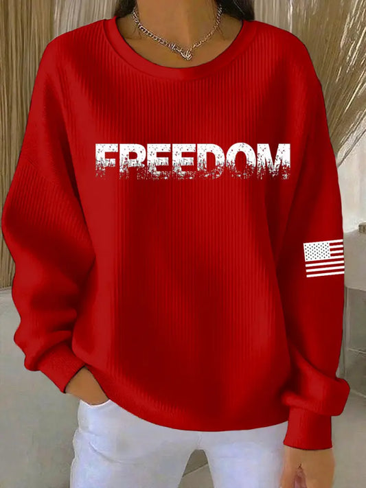Women’s Freedom Printed Ribbed Round-Neck Sweatshirt Red / S