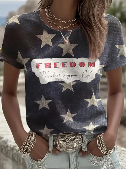 Women’s Freedom Printed T-shirt Navy Blue / S