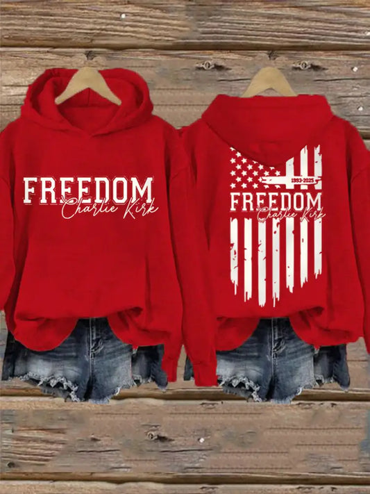 Women’s Freedom USA Flag Print Hoodie Red / S