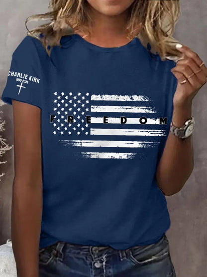 Women’s Freedom USA Flag Print Tee Navy Blue / S
