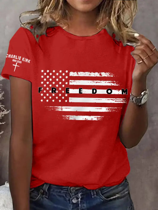Women’s Freedom USA Flag Print Tee Red / S