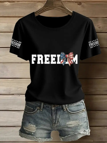 Women’s Freeodm Printed Vintage Fashion Loose Short Sleeve T-Shirt Black / S