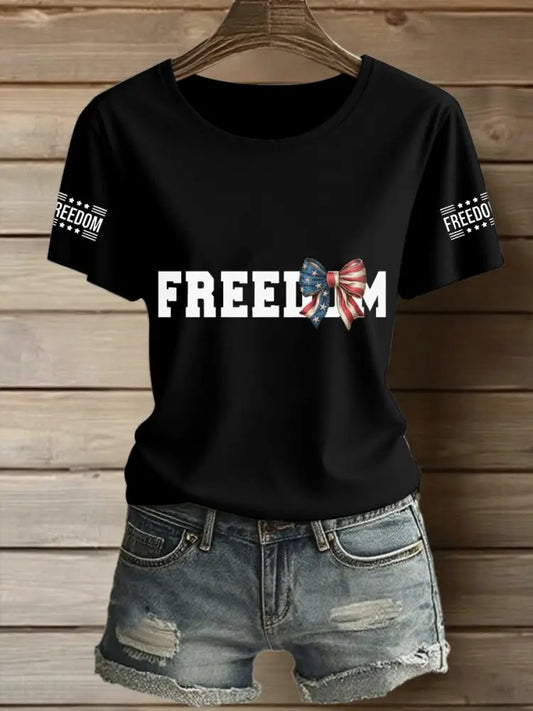 Women’s Freeodm Printed Vintage Fashion Loose Short Sleeve T-Shirt Black / S
