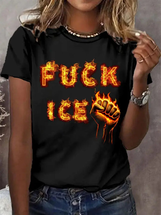 Women’s FUCK ICE Flame Shirt Black / S