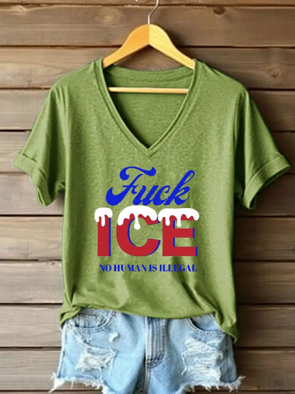 Women’s Fuck ICE Printed Casual T-shirt Green / S