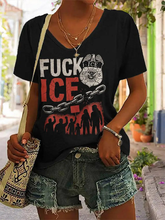 Women’s Fuck ICE V-Neck Tee Black / S