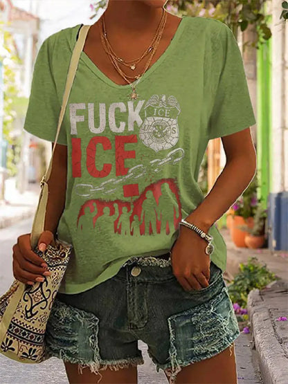 Women’s Fuck ICE V-Neck Tee Green / S