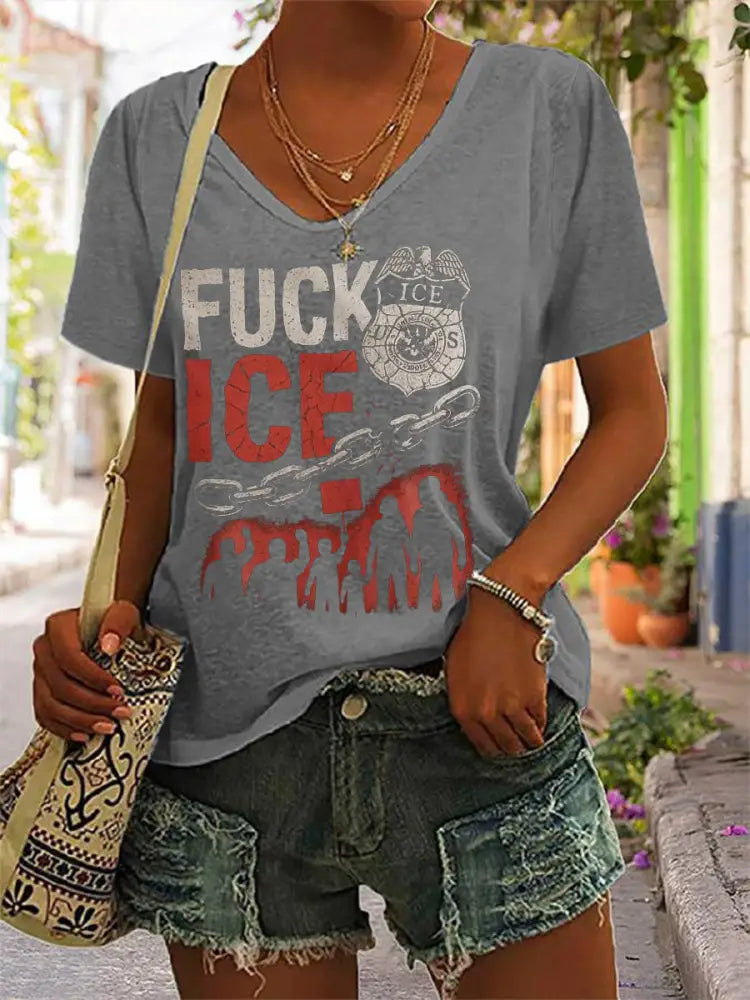 Women’s Fuck ICE V-Neck Tee Light Gray / S