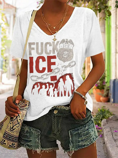 Women’s Fuck ICE V-Neck Tee White / S
