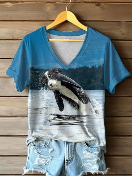 Women’s Funny Dog Print Casual T-Shirt As picture / S