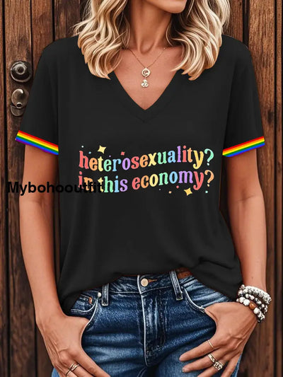 Women’s Funny Pride Month LGBTQ Sarcastic Heterosexual Short-sleeved T-shirt Black / S