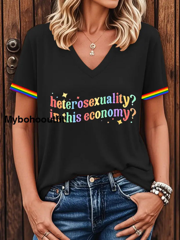 Women’s Funny Pride Month LGBTQ Sarcastic Heterosexual Short-sleeved T-shirt Black / S