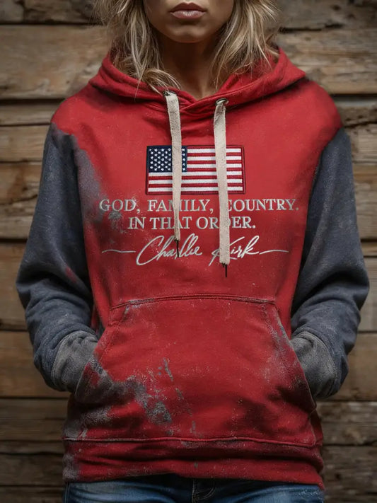 Women’s God Family Country In That Order Print Hoodie As picture / S