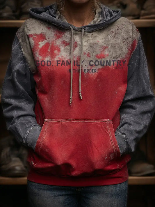 Women’s God Family Country In That Order Print Hoodie As picture / S