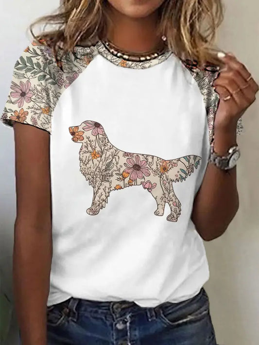 Women’s Golden Retriever Printed Casual T-Shirt White / S