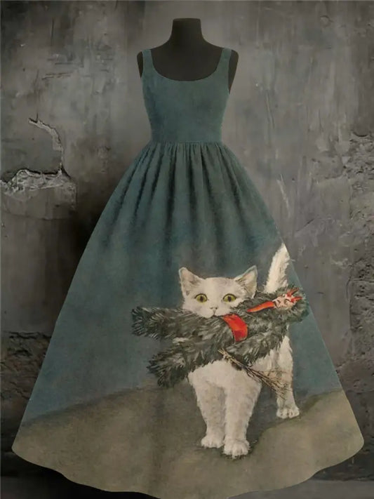 Women’s Halloween Cat Print Dress As picture / S