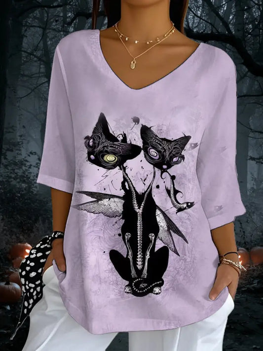 Women’s Halloween Cat Print Top As picture / S