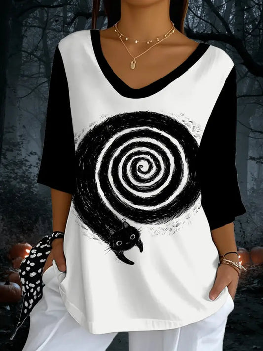 Women’s Halloween Cat Print Top As picture / S